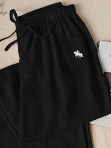 Comfortcana Quần ống rộng lưng rút thêu dệt màu đen cho nữ - màu đen - Xem 4