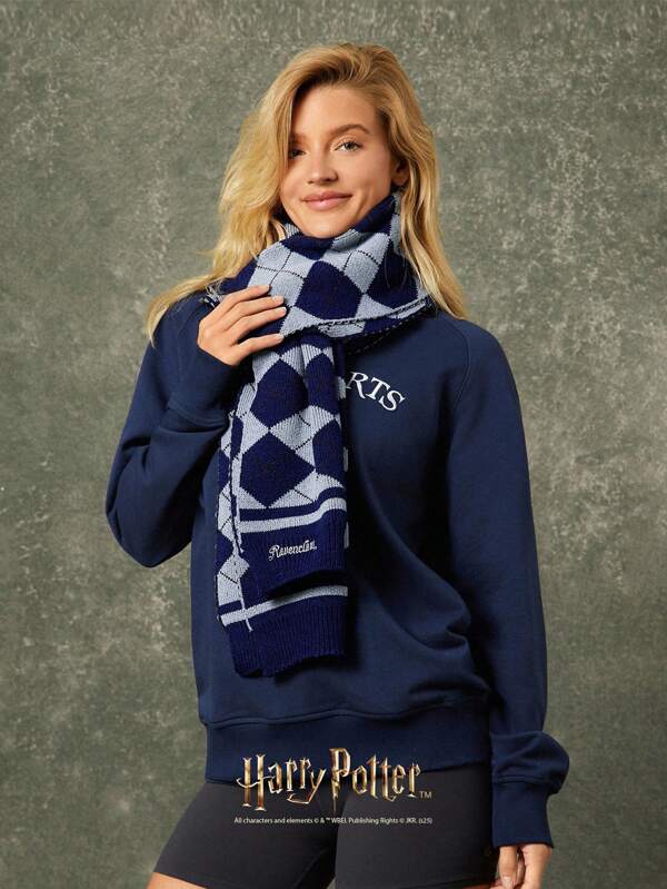 GLOWMODE Bufanda suave de lana con logotipo bordado de la casa de Hogwarts de Harry Potter para uso diario y casual