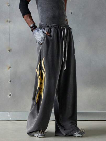 NEON BLANC 男士街头时尚印花长款针织运动裤