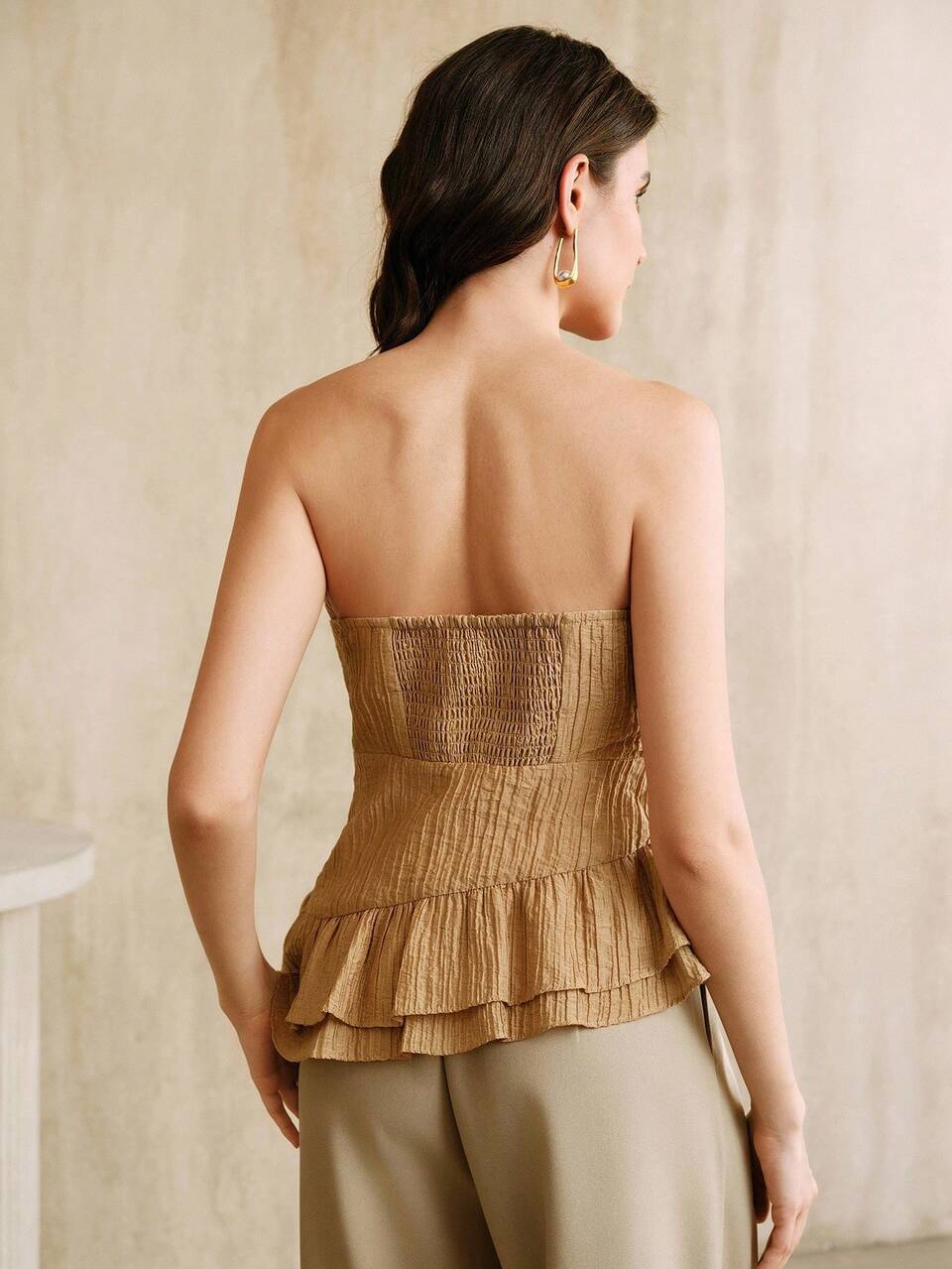 Elegant Women's Pleated Design Waist Bag, Sensitive Details Sexy Strapless Top