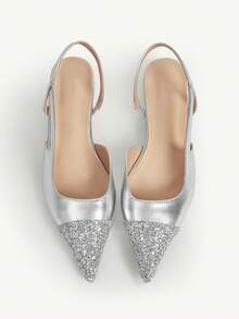 CUCCOO CHICEST Women's Pointed Toe Flats With Glitter Patchwork And Cutout Design, Elegant Luxury Fashion Slip-On Shoes For Dress, Tea Party, Date, Work, Halloween, Christmas, Thanksgiving, Versatile - Silver - View 2