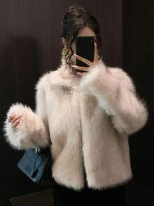 DAZY 女士宽松仿毛领长袖外套，时尚派对秋冬女式外套