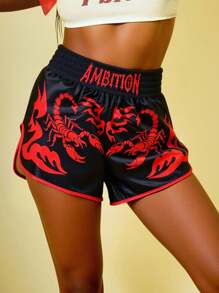 ROMWE Y2K Women's Scorpion Print Sports Shorts, Boxing Shorts - Black - View 7