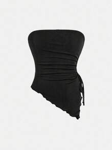 SHEIN Girlism Tween Girls Fitted Casual Sleeveless Asymmetrical Hem Black Tube Top