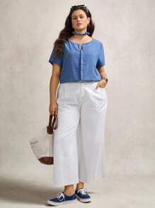 Zelara 夏季大碼V領短袖襯衫