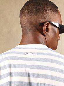 SUMWON 落肩条纹艺术家长袖 T 恤超大版型休闲街头服饰都市家居服时尚秋冬春 - 淺灰色 - 查看 7