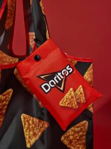 Doritos X SHEIN 1 buah Tas Belanja Lipat Motif Keripik Jagung dengan Kantong Kecil, Tas Tangan dengan Rantai Mutiara, Cocok untuk Bepergian, Berbelanja, Perjalanan, Unisex, Ringan dan Portabel - MultiWarna - View 5