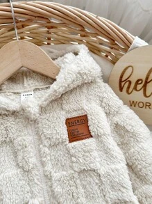 男婴可爱格子蓬松连帽卫衣套装，秋冬 - 米色 - 查看 3