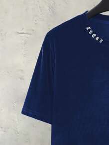 Manfinity Hypemode Men Letter Embroidery Round Neck Casual Versatile Short Sleeve T-Shirt - Blue - View 3