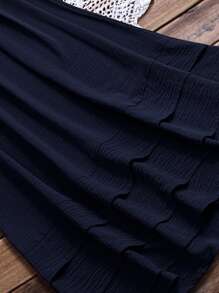 EMERY ROSE 大码女式夏季纯色圆领褶饰荷叶边下摆休闲无袖连衣裙 - 藏蓝色 - 查看 6