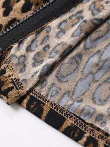 DAZY Chaqueta corta ajustada con cremallera y estampado de leopardo para mujer, ropa de mujer de otoño - Marrón - Ver 7