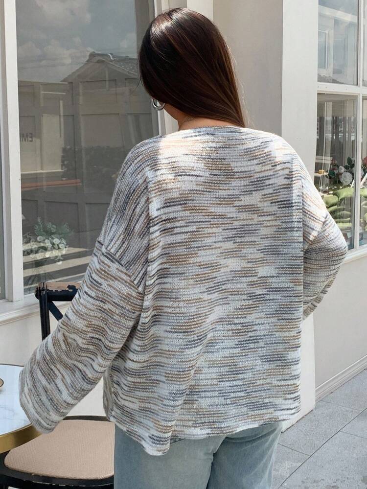 Dazy Plus Plus Size Asymmetrical Striped Flare Sleeve Crew Neck T-Shirt For Plus Size Women