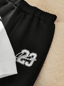 SHEIN Explorewe 男童字母印花圆领长袖运动衫和裤子套装，休闲装 - 白色 - 查看 4