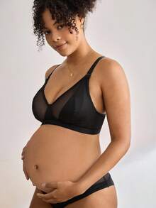 Moonlight&Mama حمالة صدر رضاعة لاسلكية ناعمة ومريحة بتصميم بسيط، أسود - الأسود - مشاهدة 4