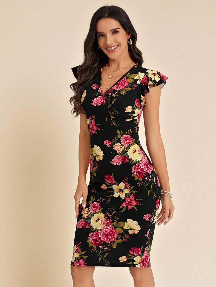 Amorya Women's Floral Print Bodycon Dress - Multicolor - View 1