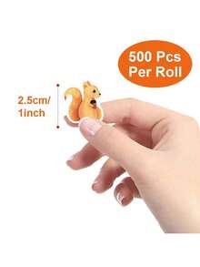 SHEIN 500 miếng/cuộn, gói cuộn 2,5cm, nhãn dán trang trí hình động vật vẽ tay, nhãn dính, trở lại trường học - Nhiều màu - Xem 2