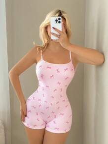 Sweetina 女士粉色蝴蝶结条纹露背性感吊带紧身衣短裤 - 粉色 - 查看 5