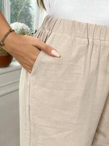 EMERY ROSE بناطيل عريضة كاجوال للمرأة ذات لون أحادي - لون مشمشي - مشاهدة 7