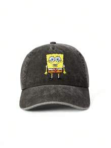 SpongeBob SquarePants | SHEIN 卡通刺绣升级版时尚可爱刺绣棒球帽，休闲防晒日常搭配，廓形挺括 - 黑色 - 查看 5