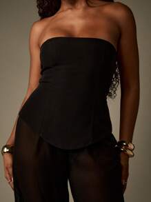 MISSGUIDED Tuta elegante da sera con corpetto a fascia senza spalline, pantaloni in chiffon trasparente e gamba ampia, bustier, adatta per occasioni formali e feste