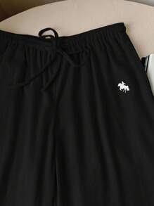 Comfortcana Quần ống rộng lưng rút thêu dệt màu đen cho nữ - màu đen - Xem 8