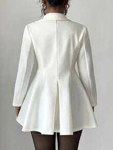 Elenzga Damen Einfarbiger Kragen Langarm Doppelreiher Eleganter Mantel - Aprikosenfarben - Übersicht 2