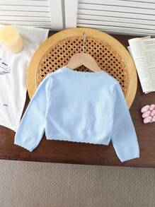 SHEIN Vintaside Kids Baby Girls' White Fashionable Casual Minimalist Solid Cropped Knit Cardigan
