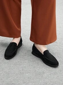 CUCCOO BIZCHIC 女士时尚黑色绒面革舒适休闲乐福鞋平底鞋，适合户外、通勤、工作、日常穿着，百搭 - 黑色 - 查看 4