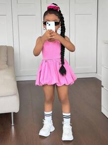 SHEIN 2 chiếc váy không tay dệt kim màu hồng dễ thương mùa hè cho bé gái, trang phục phù hợp cho mẹ và bé (2 bộ được bán riêng) - Màu Hồng Tươi - Xem 4