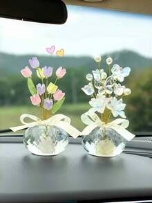 1 件水晶底座郁金香雕塑手工家居书桌装饰禅意办公室装饰品减压装饰品女士礼物正念装饰