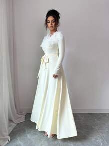 Elenzga Vestido decorativo floral 3D elegante - Albaricoque - Ver 5