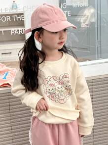 Dazy Kids 2pcs Young Girl Girls Crew Neck Thermal Lined Printed Sweatshirt And Pants Set, Fall