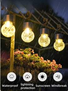 1 pieza Farol colgante solar de vidrio craquelado, iluminación decorativa resistente al agua para jardín, parque, patio trasero, propuesta, campamento, ambiente de fiesta