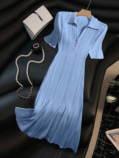 Franclia Women's Short Sleeve Half Cardigan Long Knitted Dress Knitted Sweater Clothes For University