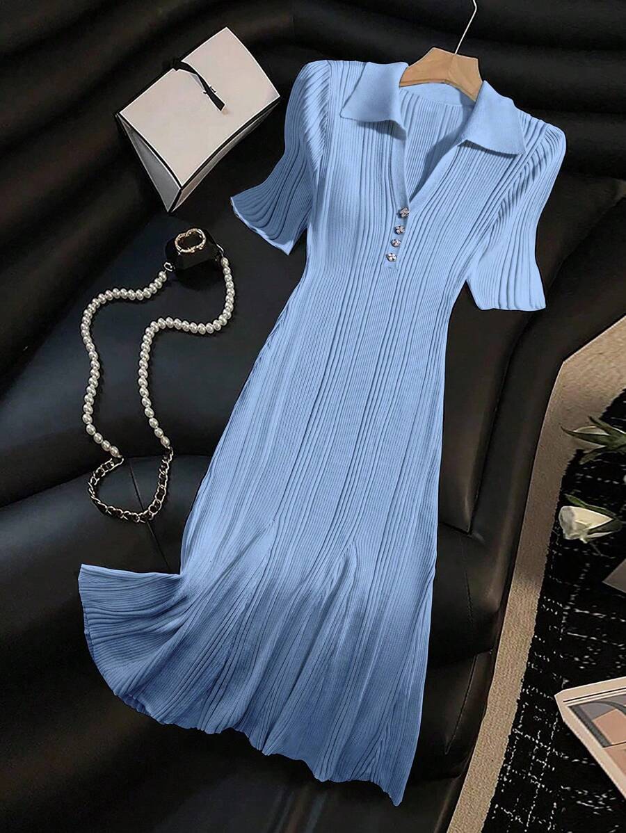 Franclia Women's Short Sleeve Half Cardigan Long Knitted Dress Knitted Sweater Clothes For University