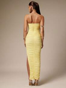 Silquee 女式纯色褶皱侧开衩下摆修身连衣裙