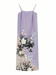 Irokai 日本女士传统印花和服浴衣两件套，夏季节日 - 紫色 - 查看 4