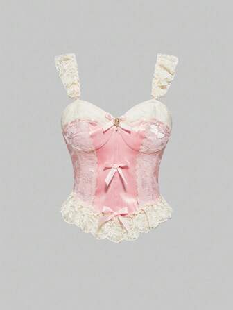 EDITION Vintage Victorian Lace Satin Pearl Brooch Decor Blouse, Women Plus Size