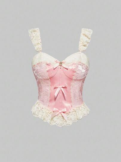 EDITION Vintage Victorian Lace Satin Pearl Brooch Decor Blouse, Women Plus Size