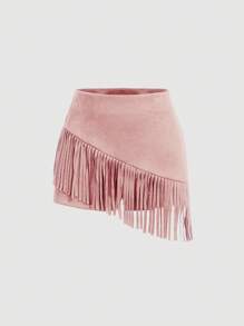 SHEIN MOD Women's Pink Suede Fringe 2 Pieces Set, Music Festival Outfit, Western Outfit - Pink - View 5
