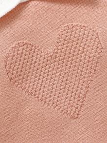 SHEIN Newborn Baby Casual Cute Pink With Heart Pattern Knitted Footie Jumpsuit, Soft & Comfortable For Daily, Outdoor, Travel, Vacation, Home, Daycare, And Play Wear