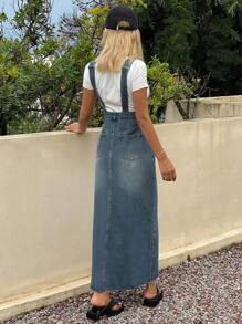 Livesso 女士休闲长款牛仔连衣裙，夏季长款连衣裙 - 藍色 - 查看 6