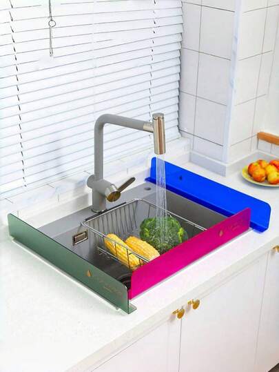 SHEIN 48cm Acrylic Frosted Sink Splash Guard – Multicolor Kitchen Countertop Spill Protection Pad, Self-Adhesive Backing, European Style Sink Cover With Rubber Strip, Waterproof Splash Barrier For Sink Edge, Transparent Splashback Guard For Modern Kitchens