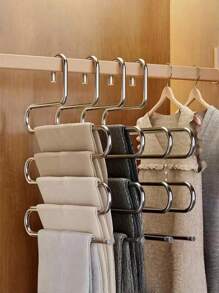 不锈钢裤架 | 节省空间的多层牛仔裤和长裤收纳架，抛光表面，壁橱收纳解决方案，打造整洁的衣柜（5 层） - 彩色 - 查看 1