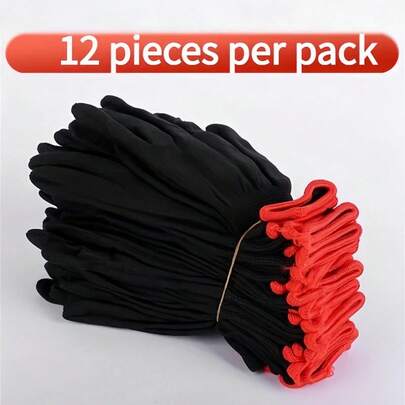 一套 12 只透气尼龙工作手套，不含 PU 涂层或硅胶，不含铅和 BPA，不防水，适用于建筑和 DIY，园艺手套，用于挖掘、种植、除草，保护指甲和手指，适合男性和女性，所有手指手套，可手洗