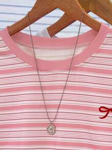 SHEIN Women's Round Neck Striped Patchwork Butterfly Print Long Sleeve T-Shirt Fall Cloth For Women