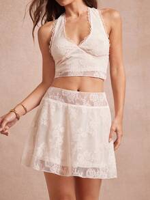 L'Amorae Váy xòe mùa hè màu hồng/kem thanh lịch - trắng - Xem 1