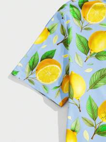 Manfinity VCAY Men's Casual Knit Lemon Print Fitted Raglan Short Sleeve T-Shirt Lemon Shirt Men Lemon Print Shirt Summer Shirt Men Tropical Shirt Men Men Summer Clothes - Multicolor - View 4