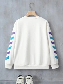 Batwheels X SHEIN 青少年男孩汽车印花撞色条纹圆领运动衫