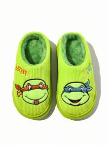 TEENAGE MUTANT NINJA TURTLES | SHEIN Cute Cartoon Green Children's Boys Non-Slip Indoor Slippers Toddlers & Kids Soft Plush Warm Winter House Shoes, Lightweight And Durable EVA Sole, Unisex Home Bedroom Air-Conditioned Room Spring Autumn - Green - View 8
